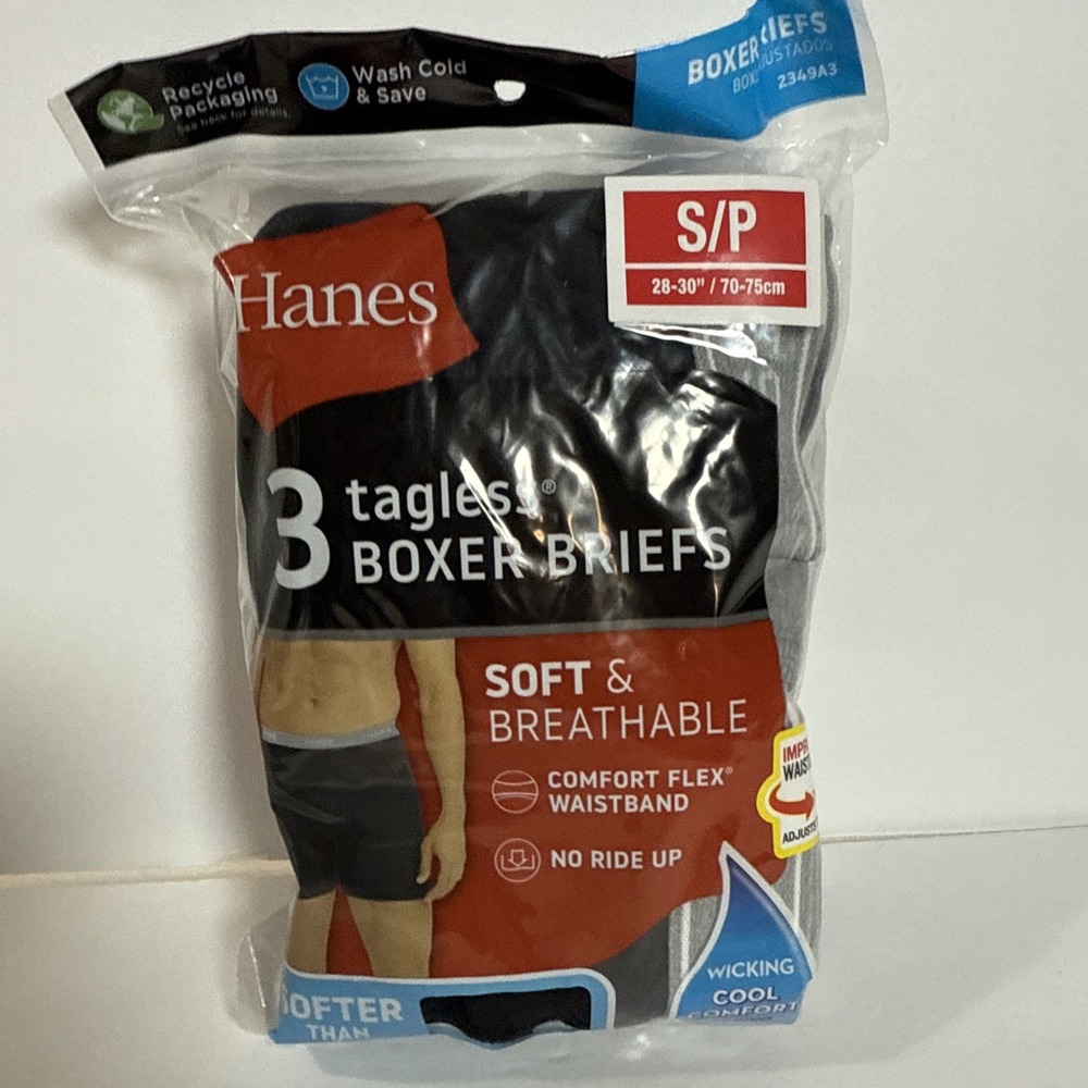 Hanes Tagless Boxer Briefs Comfort Flex Soft Cool Wicking 3 Pack Mens Small New‎
